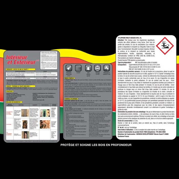 Xylophene Traitement Multi-Usages Bois Incolore EVO+ – Protection Insectes et Champignons Intérieur Extérieur 5L