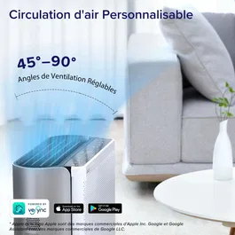 Levoit EverestAir Purificateur d'Air Intelligent - Filtre HEPA 3 Étapes, 52 m², Capteur AirSight Plus 2.0, Mode Nuit, Application VeSync, Gris