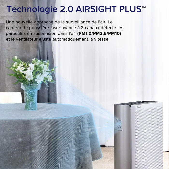 Levoit EverestAir Purificateur d'Air Intelligent - Filtre HEPA 3 Étapes, 52 m², Capteur AirSight Plus 2.0, Mode Nuit, Application VeSync, Gris
