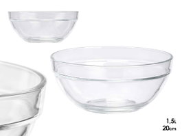 Vivalto Bol Apilable 20 cm en Verre Transparent 1.5 L Compatible Lave-Vaisselle et Congélateur (Set de 12)
