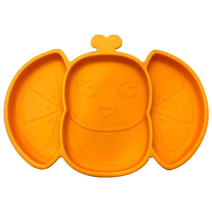 Frootimals Assiette en silicone anti-dérapante pour bébé avec 3 compartiments - Sans BPA - Modèle Orangiefly (27,5x19,3x3 cm)