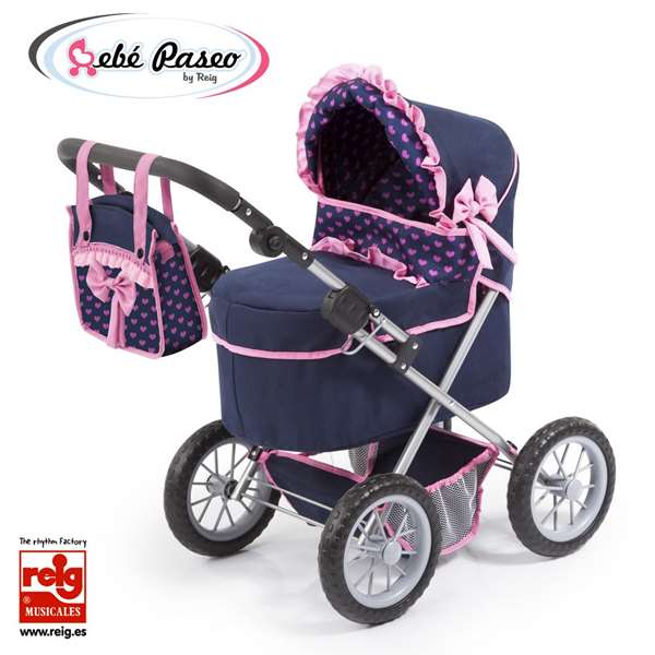 Reig - Coche muñecas Trendy, Poussette pour poupée bleu marine, 67 x 67 x 41 cm, A partir de 3 ans