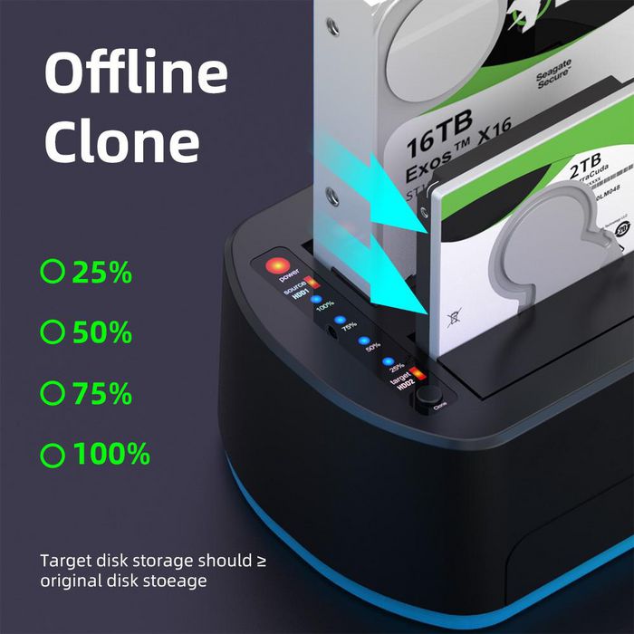 CoreParts Station d'accueil de clonage HDD/SSD à double baie avec design RGB