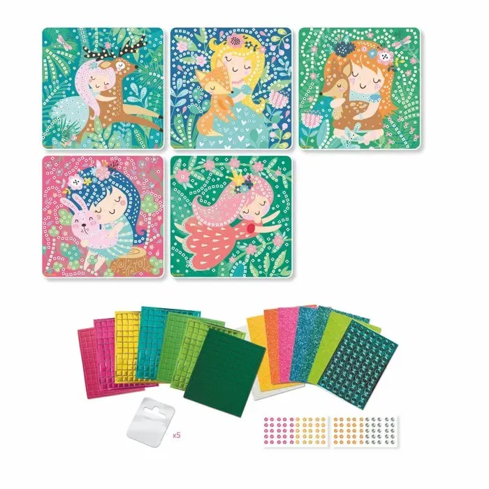Sycomore - Mosaiques Stick'N Fun - Princesses des bois - Coffret Créatif avec 1500 Mousses Autocollantes et Joyaux - À Partir de 5 ans