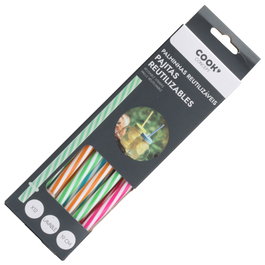 Cook Concept Lot de 12 pailles réutilisables colorées avec tope