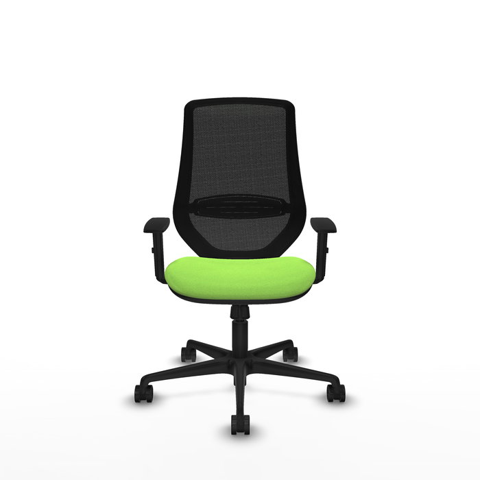 Chaise Mardos Synchro 4 positions tissu Vert pistache Maille Noir Base en nylon noir Accoudoir 1D Sans appui-tête Roulettes 65mm nylon
