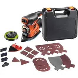 BLACK+DECKER Multiponceuse filaire 220W 4 en 1 KA280K-QS - Kit avec 3 adaptateurs, 17 abrasifs et coffret pour ponçage détaillé et finition