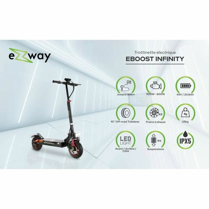 Ezway EBOOST INFINITY Trottinette électrique tout terrain pliable, 800W, 90km