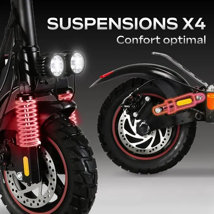 Ezway Trottinette électrique EBOOST INFINITY - Pliable tout-terrain, 10 pouces, 48V 800W, autonomie 90 km, freins à disque, feux