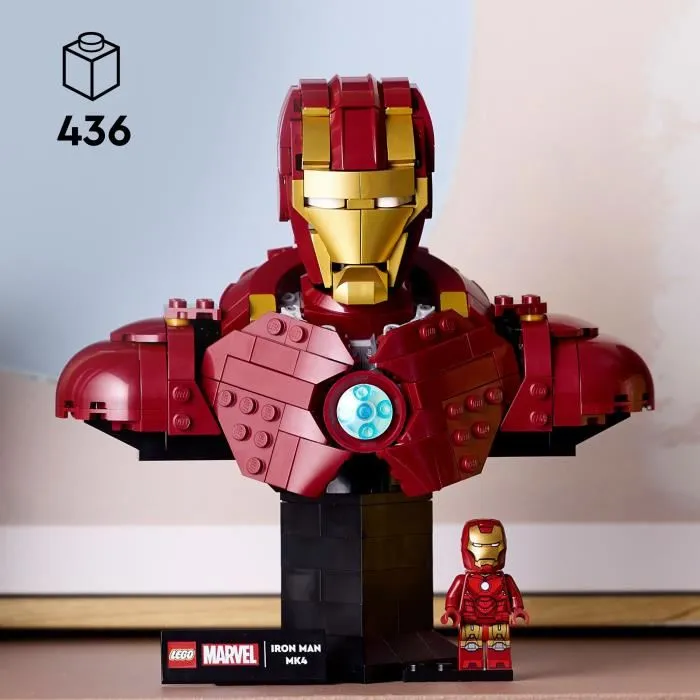 LEGO Marvel Buste Iron Man MK4 76327 - Set de Construction Adulte, 436 Pièces, Présentoir - Idée Cadeau Super-Héros