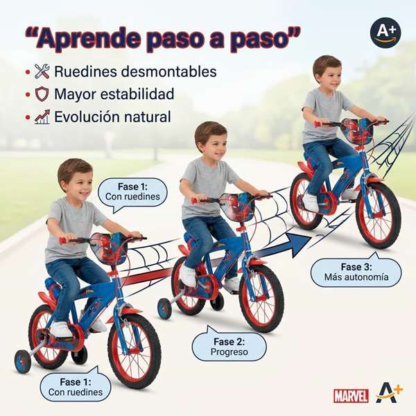 Huffy Bicicleta Spiderman 14" (4/6 ans) - Vélo enfant Spider-Man en fer