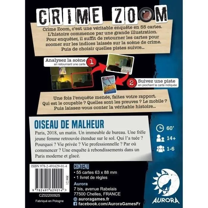 Asmodee Crime Zoom : Oiseau de Malheur - Jeu d'enquête immersif (dès 14 ans, 30 min à 1h, langue française)