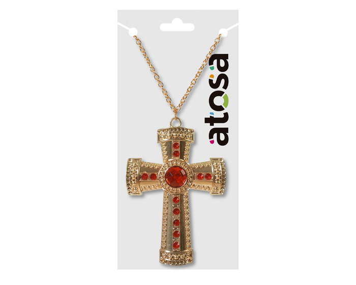 Collier à croix dorée et pierres rouges assorties de 2 modèles possibles
