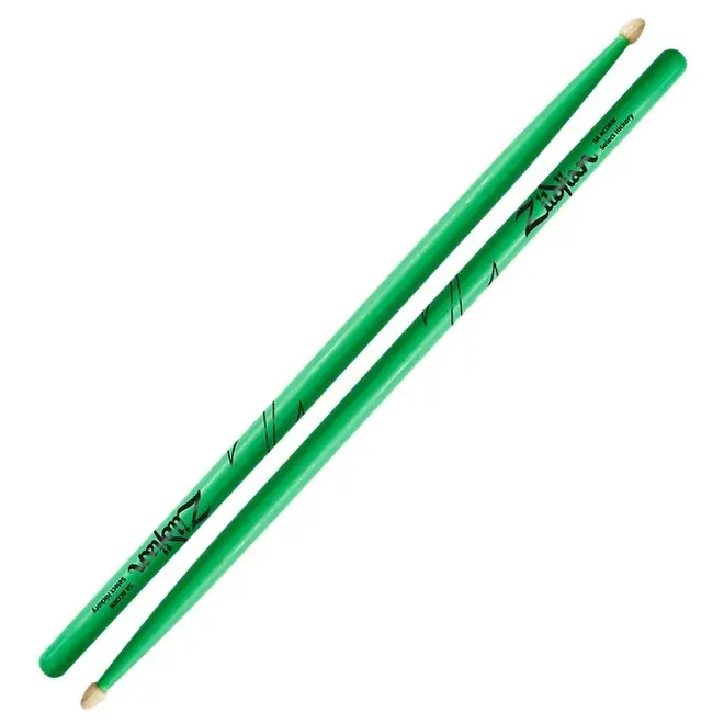 Zildjian Baquetas 5A Hickory Neon Vert - Lot de 2 baguettes batterie