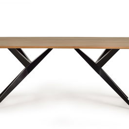 Giner y Colomer - Table de salle à manger industrielle en acacia massif et métal - 200x100x77 cm - Couleur : bois naturel et noir