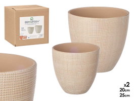 Ibergarden Set de 2 Pots Carrés Beige 20 cm et 25 cm en Céramique (Set de 2)