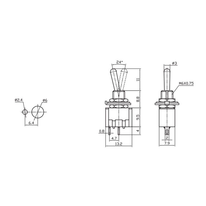 Edm Interrupteur unipolaire 3a métallique mini