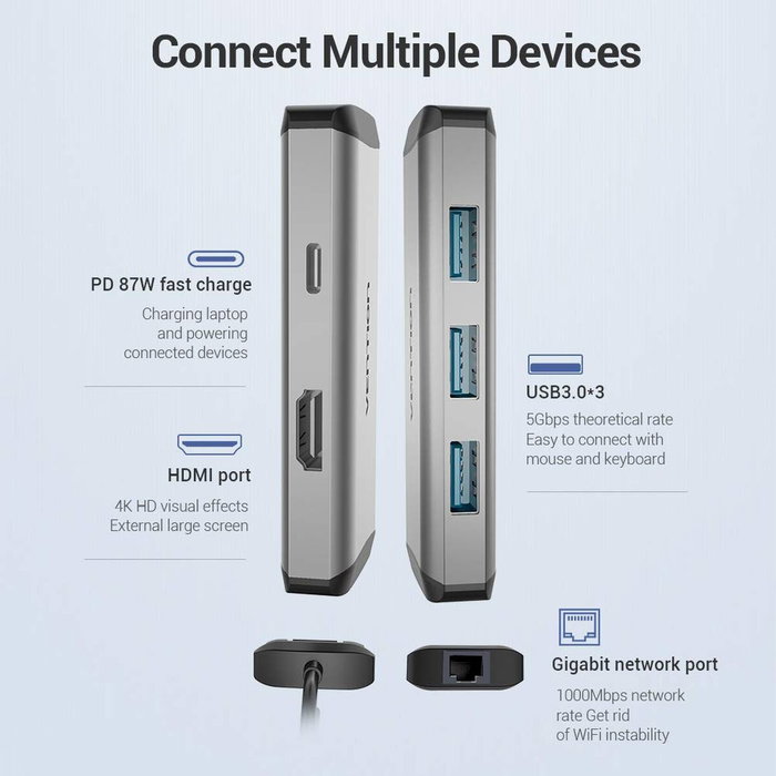 Hub USB Vention CNCHB Noir Gris