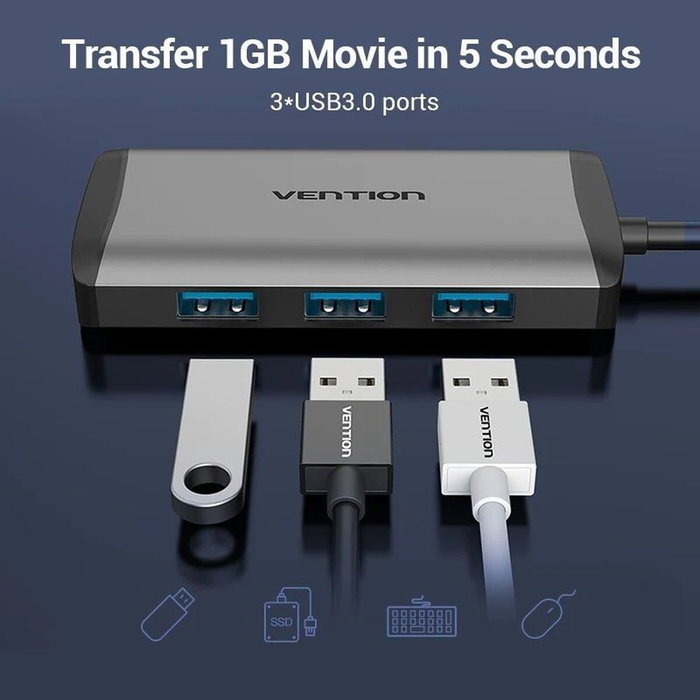 Hub USB Vention CNCHB Noir Gris