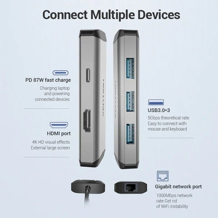 Hub USB Vention CNCHB Noir Gris