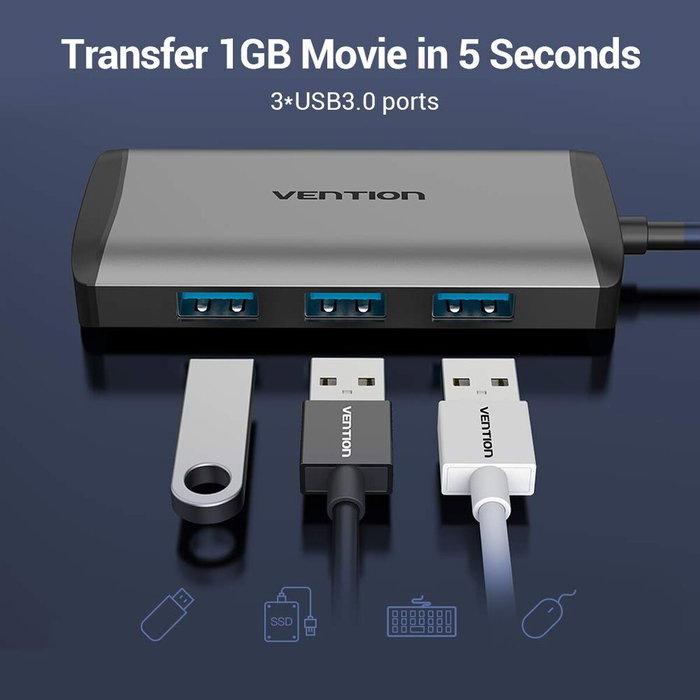Hub USB Vention CNCHB Noir Gris