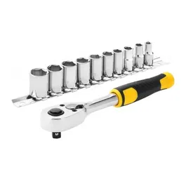 Stanley STMT82666-0 - Jeu de cliquet et douilles : Cliquet 1/4" 72 dents + 10 douilles 6 pans (5,5 à 14 mm) - Prise confort