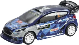 Mondo Motors Voiture télécommandée Ford Fiesta WRC - Réplique rallye 1:24 (18 cm) - 8 km/h, fréquence 27/40 MHz, carrosserie Lexan et direction complète