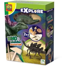 Ses Creative - Ensemble de fouille de dinosaure et squelette 2 en 1 Stegosaurus - Jeu éducatif pour enfants à partir de 5 ans avec marteau et ciseau