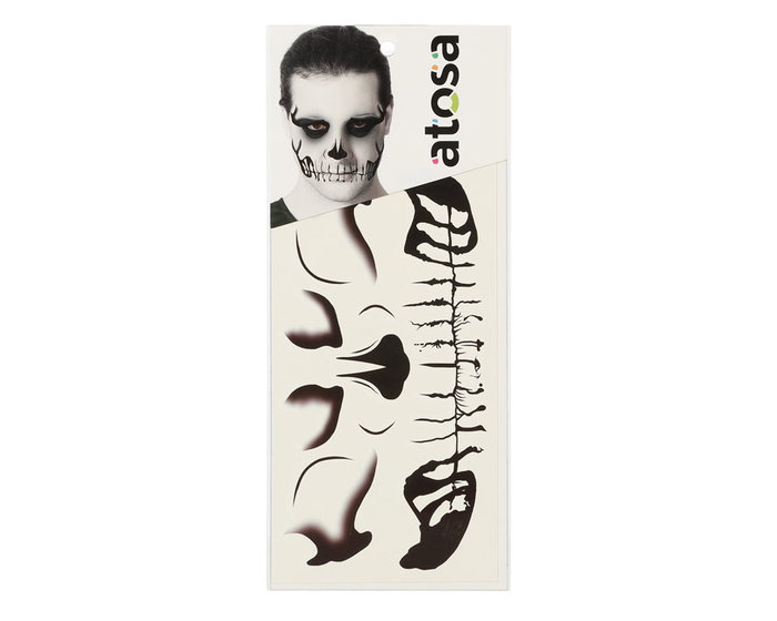 Maquillage temporaire tatouage facial de crâne noir avec ombres et détails peau - Maquillage artistique Halloween, fêtes et photos