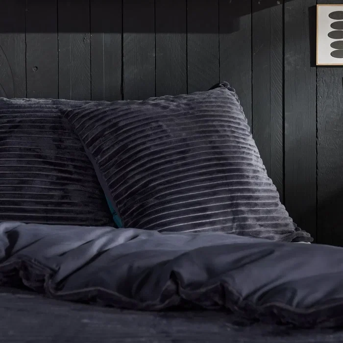 Today - Parure de lit côte polaire Bien au Chaud - Gris anthracite - 240x220 cm + 2 taies - 2 personnes - Polyester - Collection cozy