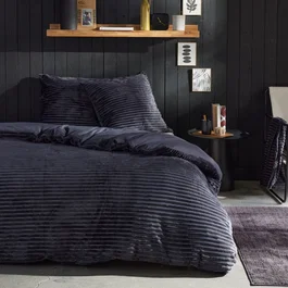 Today - Parure de lit côte polaire Bien au Chaud - Gris anthracite - 240x220 cm + 2 taies - 2 personnes - Polyester - Collection cozy
