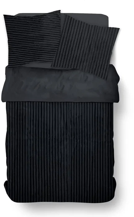 Today - Parure de lit côte polaire Bien au Chaud - Gris anthracite - 240x220 cm + 2 taies - 2 personnes - Polyester - Collection cozy