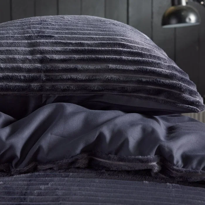 Today - Parure de lit côte polaire Bien au Chaud - Gris anthracite - 240x220 cm + 2 taies - 2 personnes - Polyester - Collection cozy
