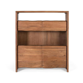 GINER Y COLOMER - Buffet en acacia massif, 2 portes battantes vitrées et 2 portes à façade ondulée, avec étagère et espace d'exposition - Salon / Salle à manger