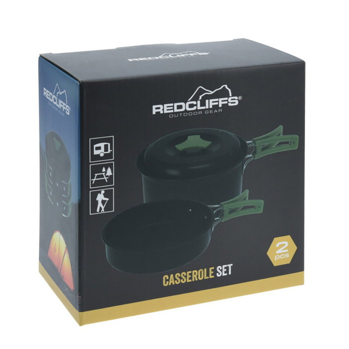 Redcliffs Casserole en aluminium anodisé Ø14 x 7 cm / Ø15 x 4 cm avec poignées pliantes vertes et sac de rangement