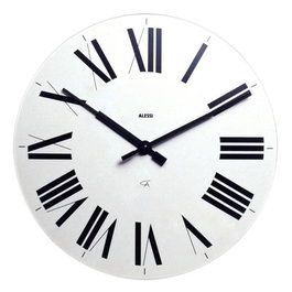Alessi Firenze 12 W - Horloge murale en ABS blanc - Mouvement à quartz - Chiffres romains - Design vintage Achille et Pier Giacomo Castiglioni