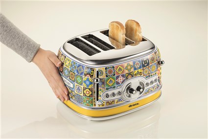 Ariete 156 Positano Grille-pain 4 tranches avec 6 niveaux de cuisson, fonctions décongélation et réchauffage, bandeja recogemigas amovible