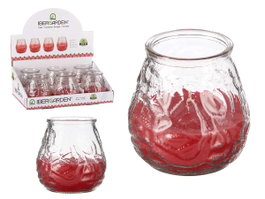 Ibergarden Bougie Géranium Relief Transparente 9x9x9.5 cm Verre Parafine Citronnelle Anti-Mouches (Set de 24)