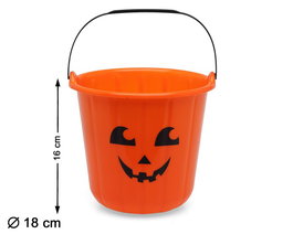 Seau Citrouille Halloween 16 x 18 cm Orange avec Visage Souriant - pour Collecte de Bonbons, Enfants et Décoration