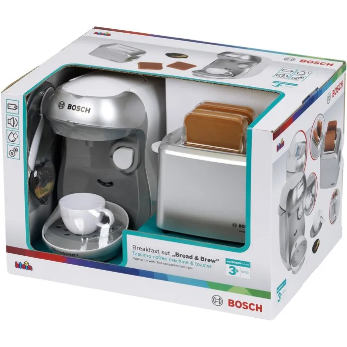 Klein 9233 - Set de petit-déjeuner jouet d'imitation Bosch avec machine à café Tassimo et grille-pain réalistes - Pour enfants dès 3 ans
