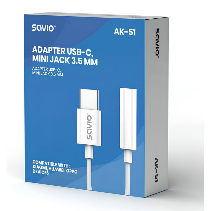 SAVIO Câble adaptateur USB 3.1 vers Jack 3,5mm, USB C, 0,11m, blanc