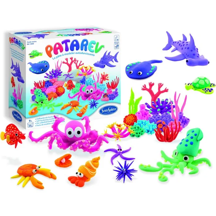 Sentosphere Patarev - Pâte à modeler autodurcissante - Coffret Fonds Marins avec 9 couleurs vives - À partir de 7 ans