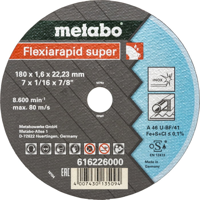 Metabo Flexiarapid super 180x1,6 x22,23 Inox Metabo Flexiarapid super 180x1,6 x22,23 Inox