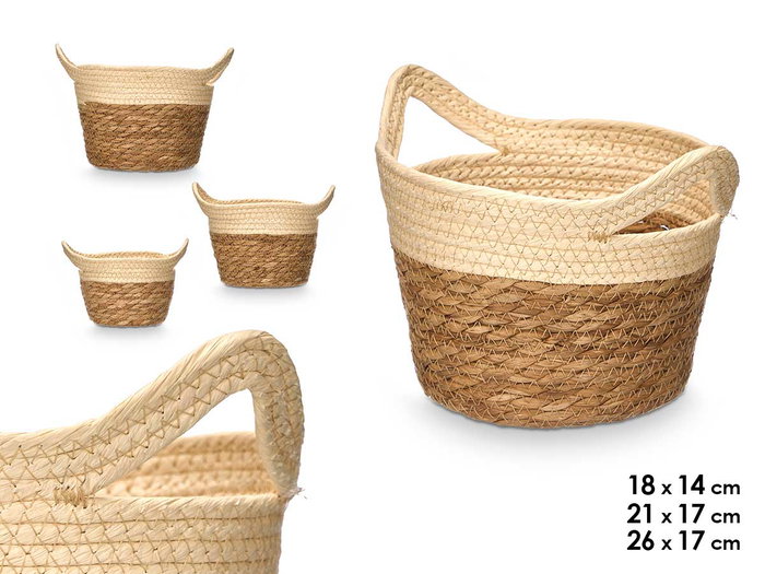 GIFTDECOR Set de 3 paniers ronds avec anses, Naturel GIFTDECOR Set de 3 paniers ronds avec anses, Naturel
