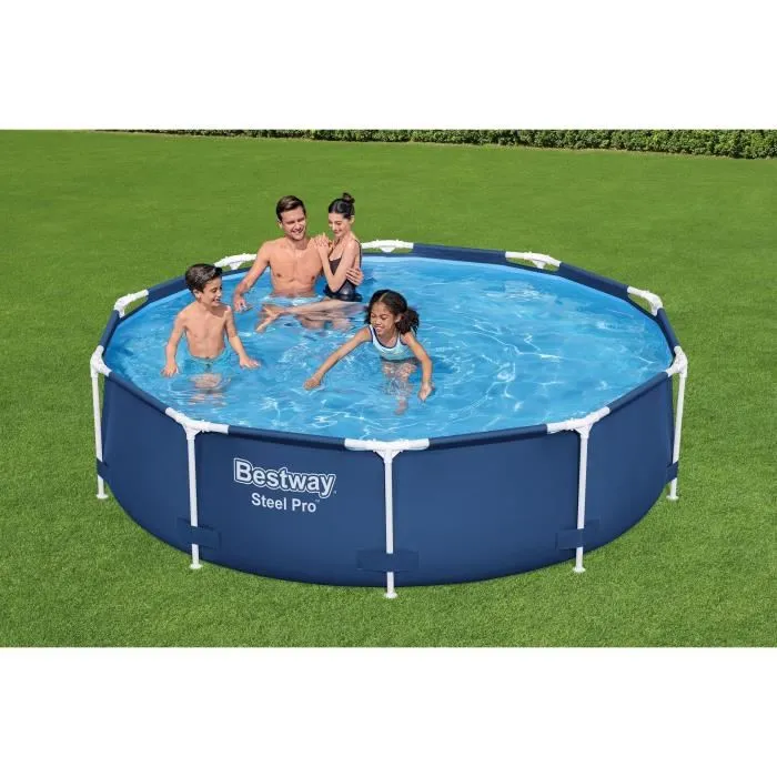 Bestway Steel Pro - Piscine hors sol tubulaire ronde, 305 x 76 cm, DuraPlus, acier inoxydable, résistante UV et chlore, vanne de vidange, 4678 litres