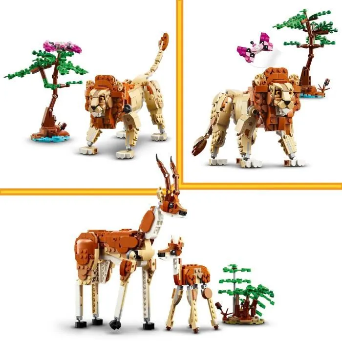 LEGO Creator 31150 Les Animaux Sauvages du Safari : Jouet 3 en 1 à Construire avec Figurines de Girafe, Gazelles et Lion - à Partir de 9 Ans