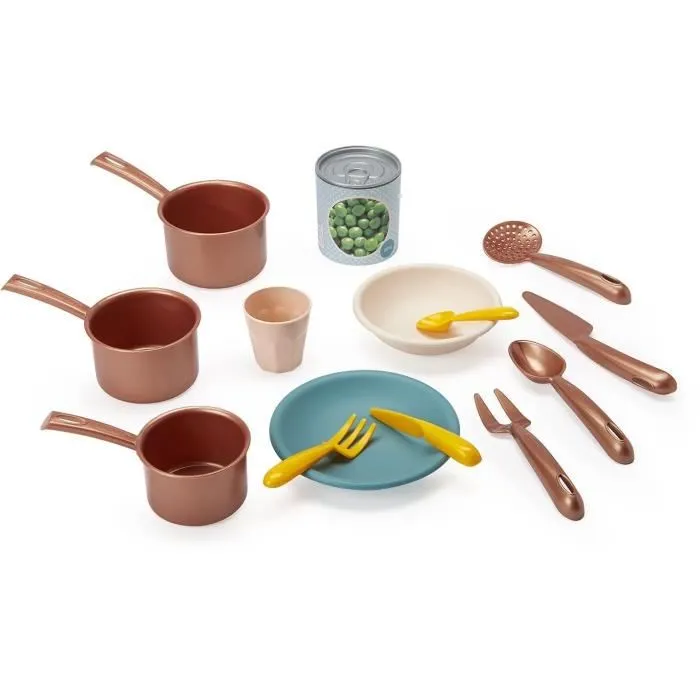 Ecoiffier 1681 - Jeu d'imitation Cuisine Vert Azur, Casseroles en Cuivre, Four et Ustensiles, Pour Enfant, Jouet Durable Fabriqué en France