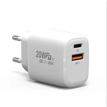 Elbe CARG-2037-QC Chargeur secteur double port USB et Type-C 20W Blanc Elbe CARG-2037-QC Chargeur secteur double port USB et Type-C 20W Blanc
