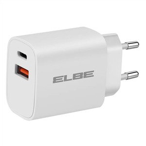 Elbe CARG-2037-QC Chargeur secteur double port USB et Type-C 20W Blanc Elbe CARG-2037-QC Chargeur secteur double port USB et Type-C 20W Blanc