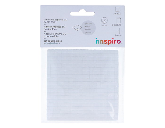 Innspiro Adhésif mousse 3D carrés blanc 400u. 5x5mm 2mm Innspiro Adhésif mousse 3D carrés blanc 400u. 5x5mm 2mm